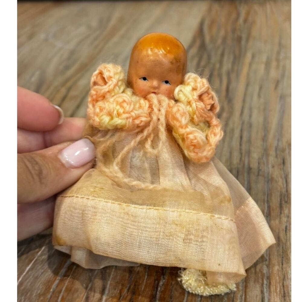 Vintage Nancy Ann Storybook Doll 4" Bisque Jointed Doll w/ Gold Wrist Tag